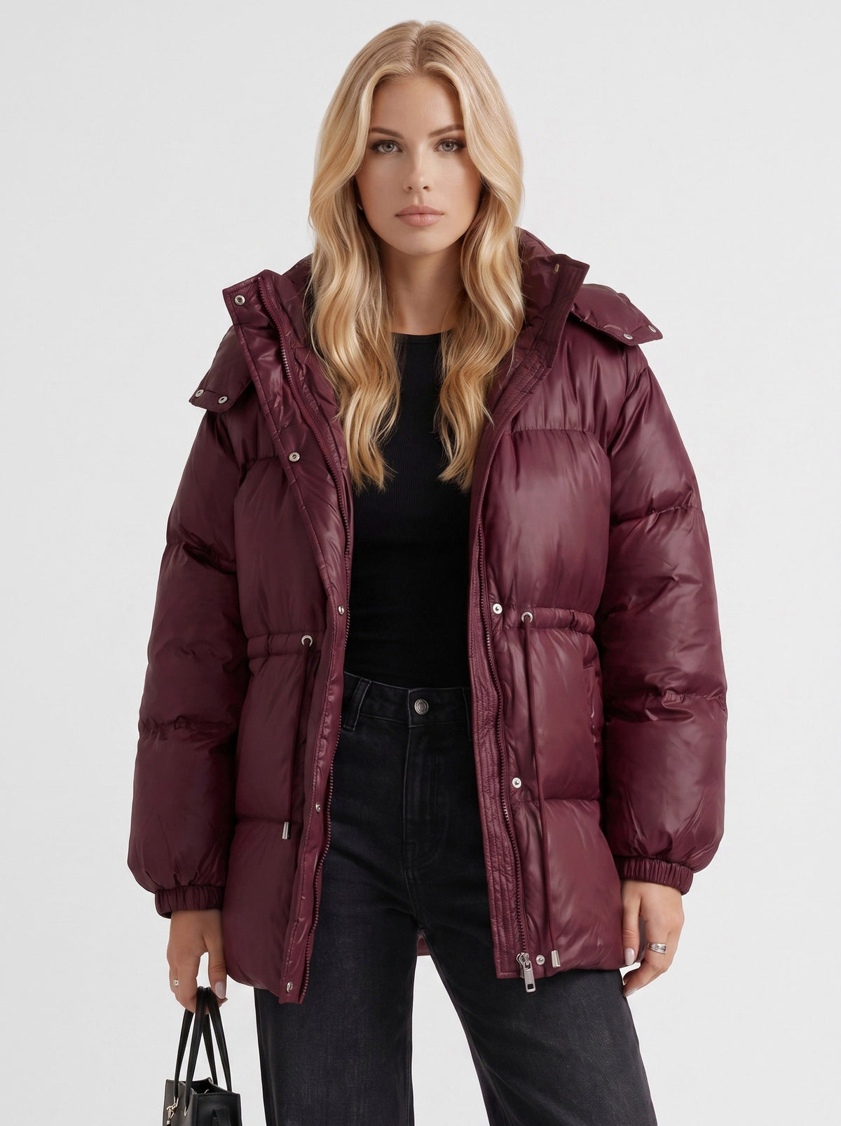 Hooded Long Sleeve Drawstring Puffer Jacket
