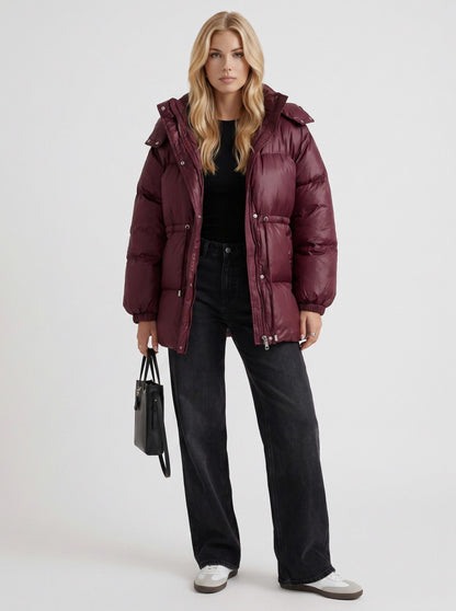 Hooded Long Sleeve Drawstring Puffer Jacket