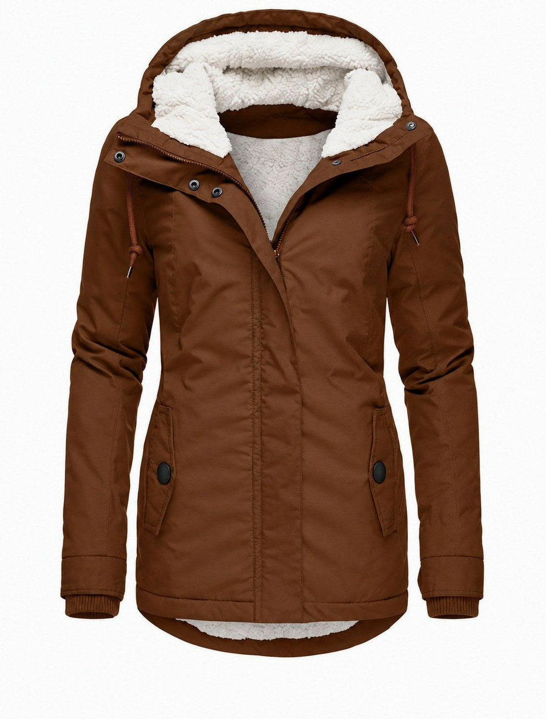 Fleece Lined Hooded Long Sleeve Parka Jacket
