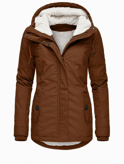 Fleece Lined Hooded Long Sleeve Parka Jacket
