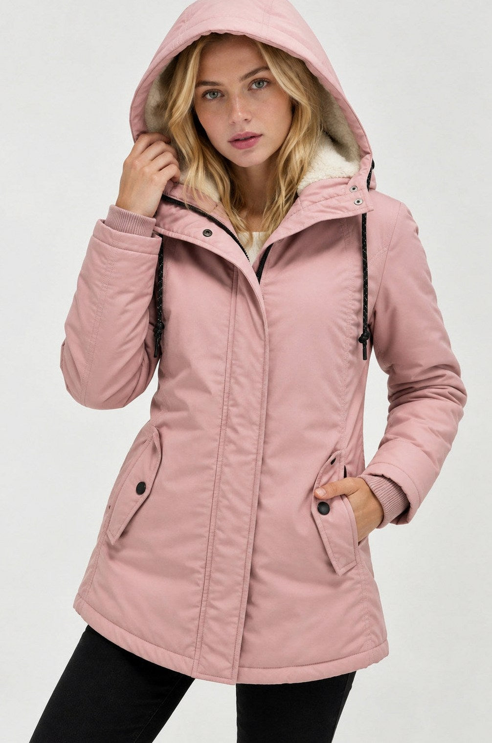 Fleece Lined Hooded Long Sleeve Parka Jacket