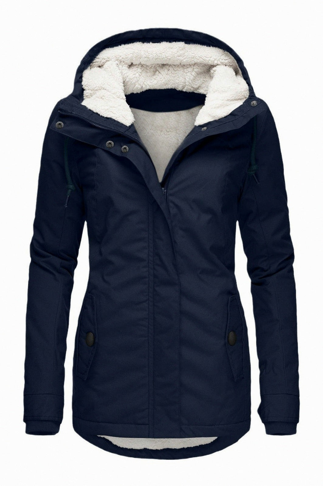 Fleece Lined Hooded Long Sleeve Parka Jacket
