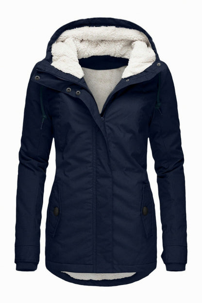 Fleece Lined Hooded Long Sleeve Parka Jacket