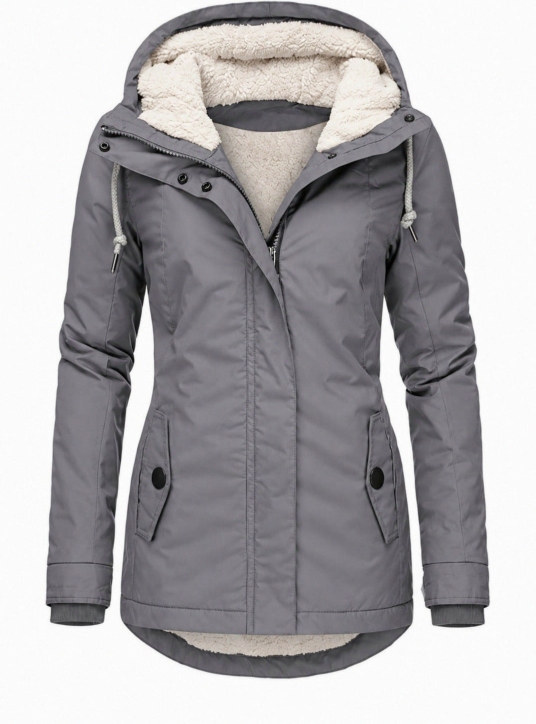 Fleece Lined Hooded Long Sleeve Parka Jacket