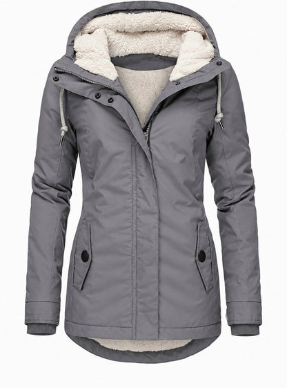 Fleece Lined Hooded Long Sleeve Parka Jacket