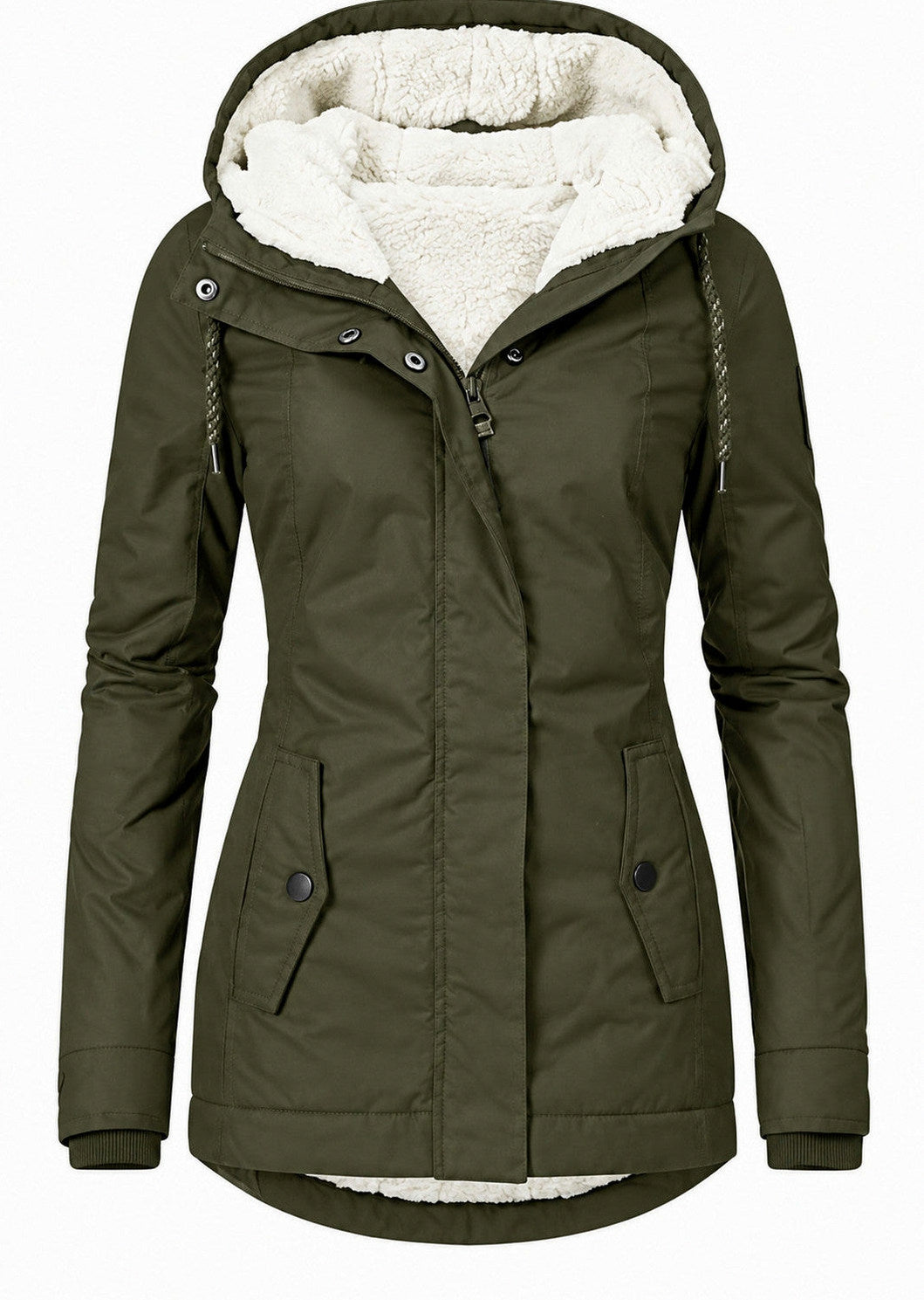 Fleece Lined Hooded Long Sleeve Parka Jacket