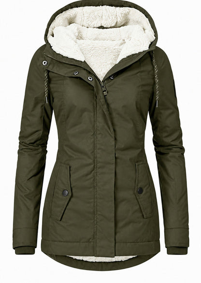 Fleece Lined Hooded Long Sleeve Parka Jacket