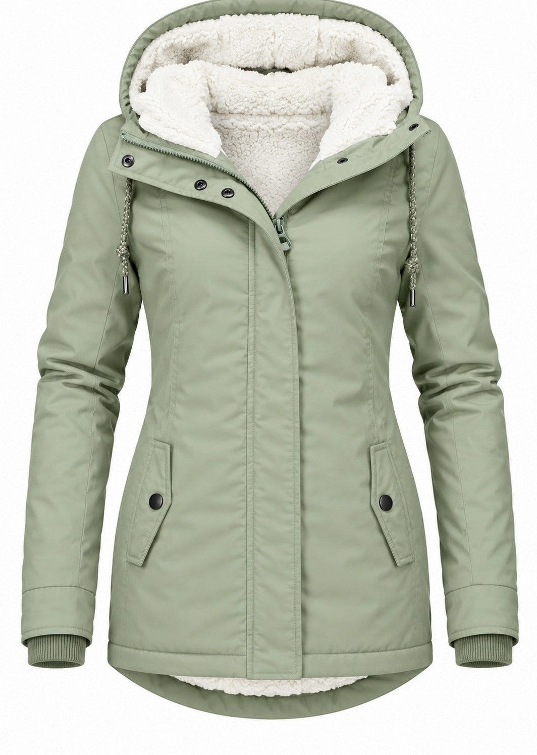 Fleece Lined Hooded Long Sleeve Parka Jacket
