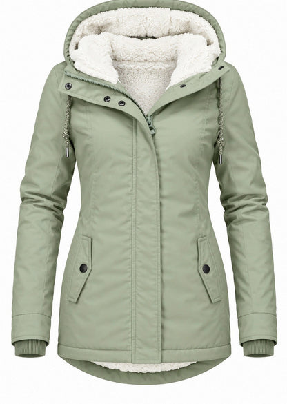 Fleece Lined Hooded Long Sleeve Parka Jacket