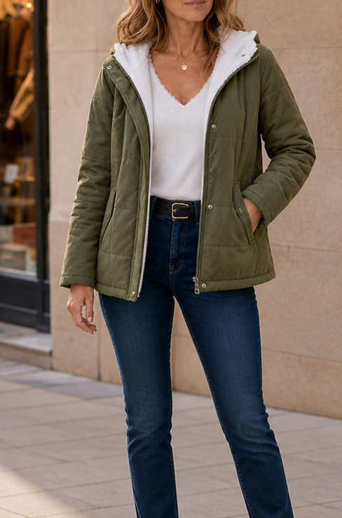 Sherpa Lined Hooded Long Sleeve Quilted Jacket