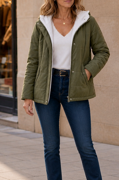 Sherpa Lined Hooded Long Sleeve Quilted Jacket