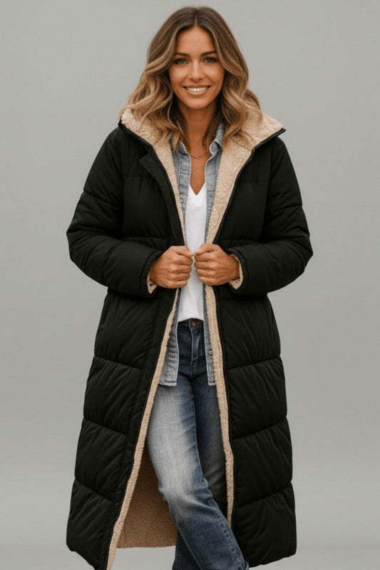 Hooded Quilted Borg Trim Padded Coat