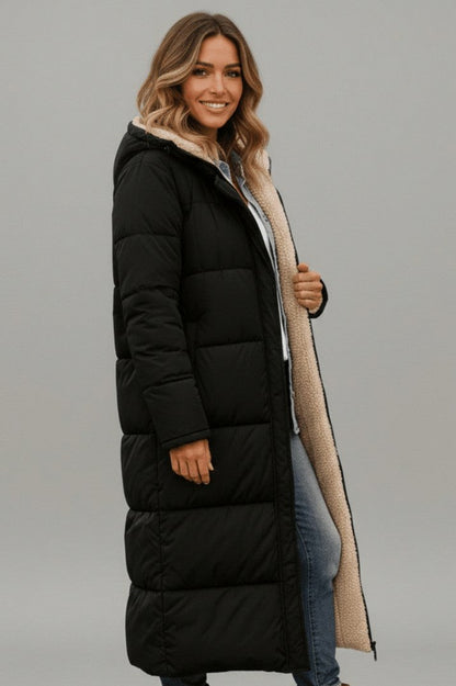 Hooded Quilted Borg Trim Padded Coat