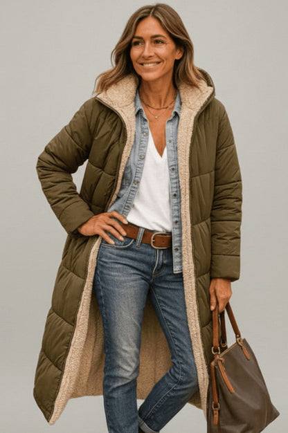 Hooded Quilted Borg Trim Padded Coat