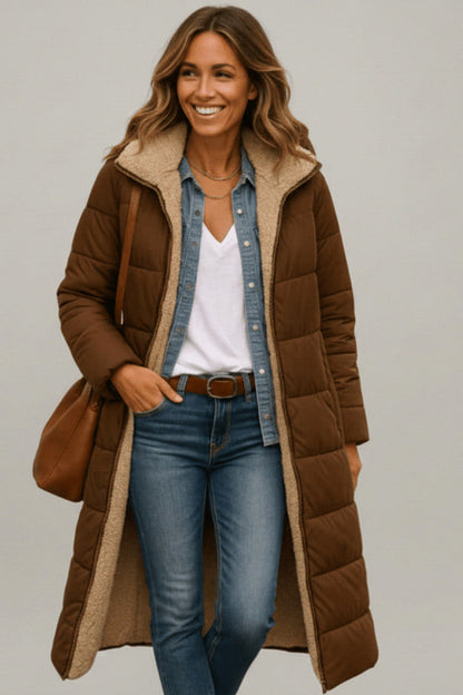 Hooded Quilted Borg Trim Padded Coat