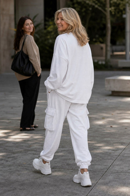 Fleece Oversized Cargo Long Sleeve Two Piece Set