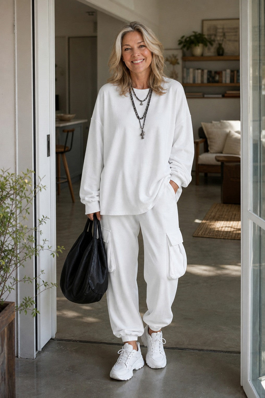 Fleece Oversized Cargo Long Sleeve Two Piece Set