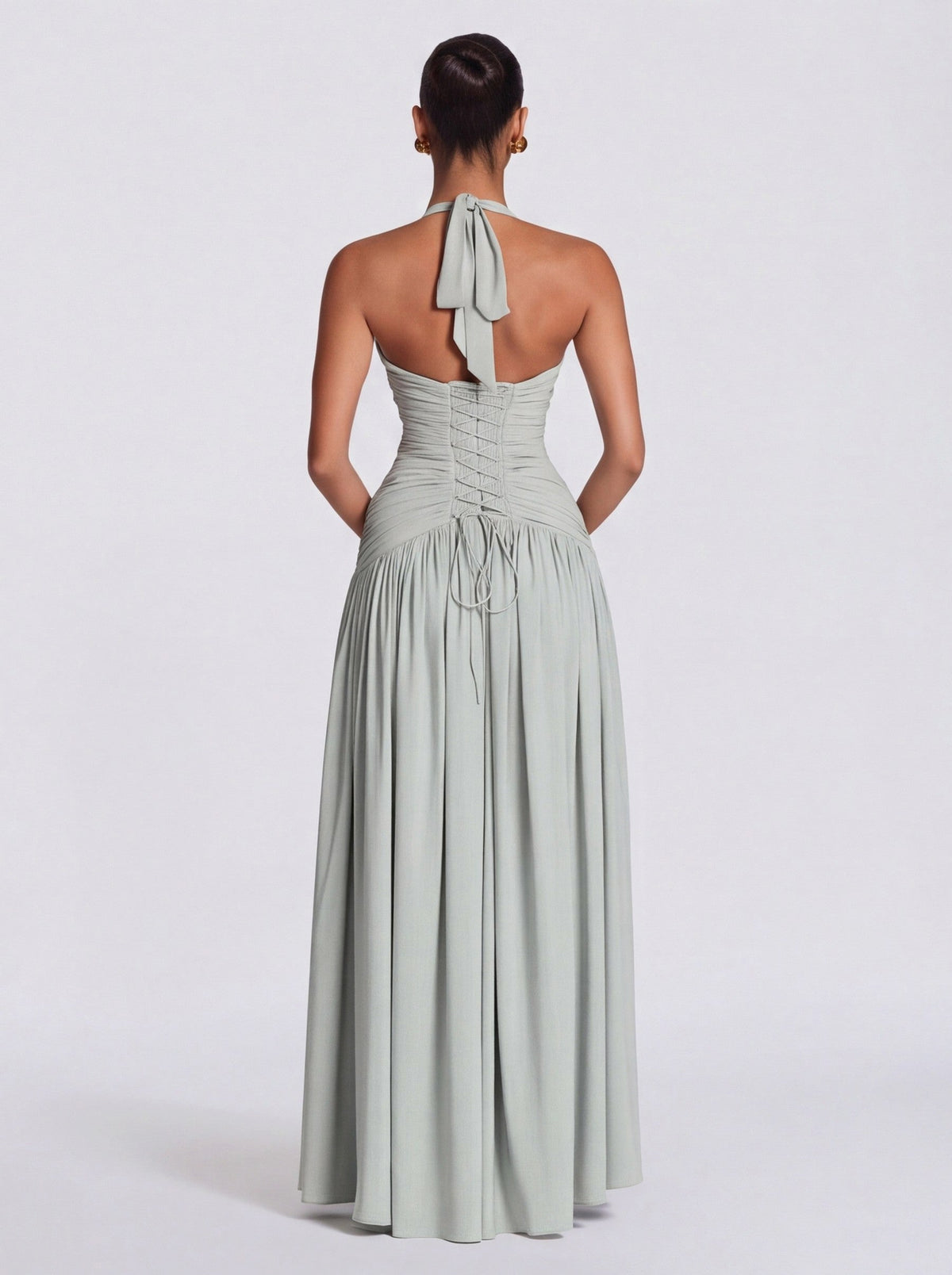 Jersey Halter Ruched Maxi Dress