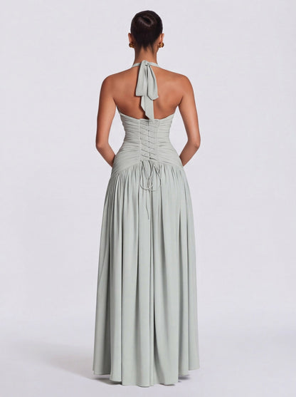 Jersey Halter Ruched Maxi Dress