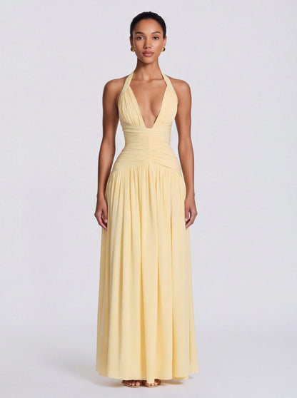 Jersey Halter Ruched Maxi Dress