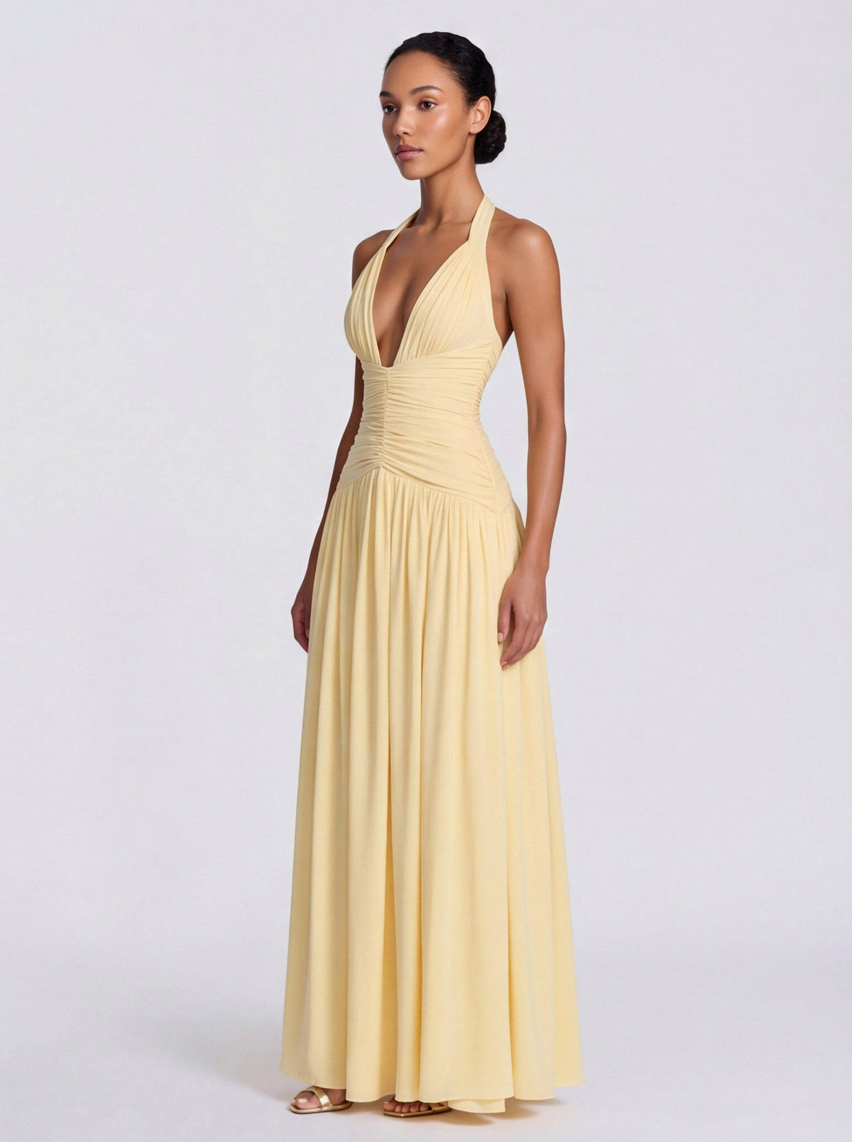 Jersey Halter Ruched Maxi Dress