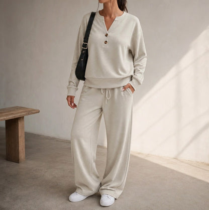Fleece Henley Long Sleeve Co Ord Set