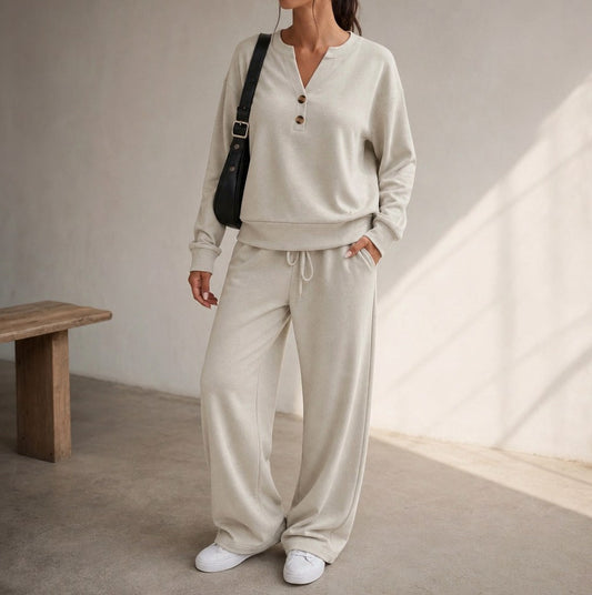 Fleece Henley Long Sleeve Co Ord Set