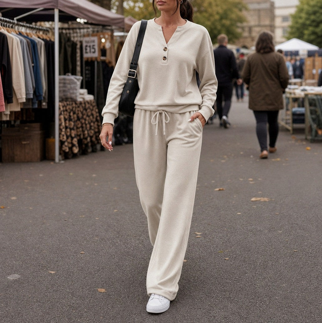Fleece Henley Long Sleeve Co Ord Set