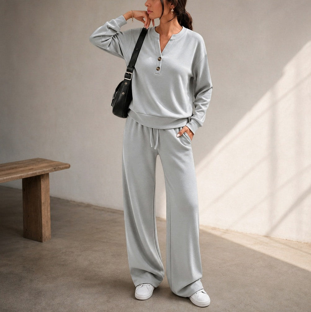 Fleece Henley Long Sleeve Co Ord Set