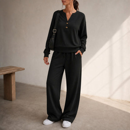 Fleece Henley Long Sleeve Co Ord Set