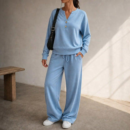 Fleece Henley Long Sleeve Co Ord Set
