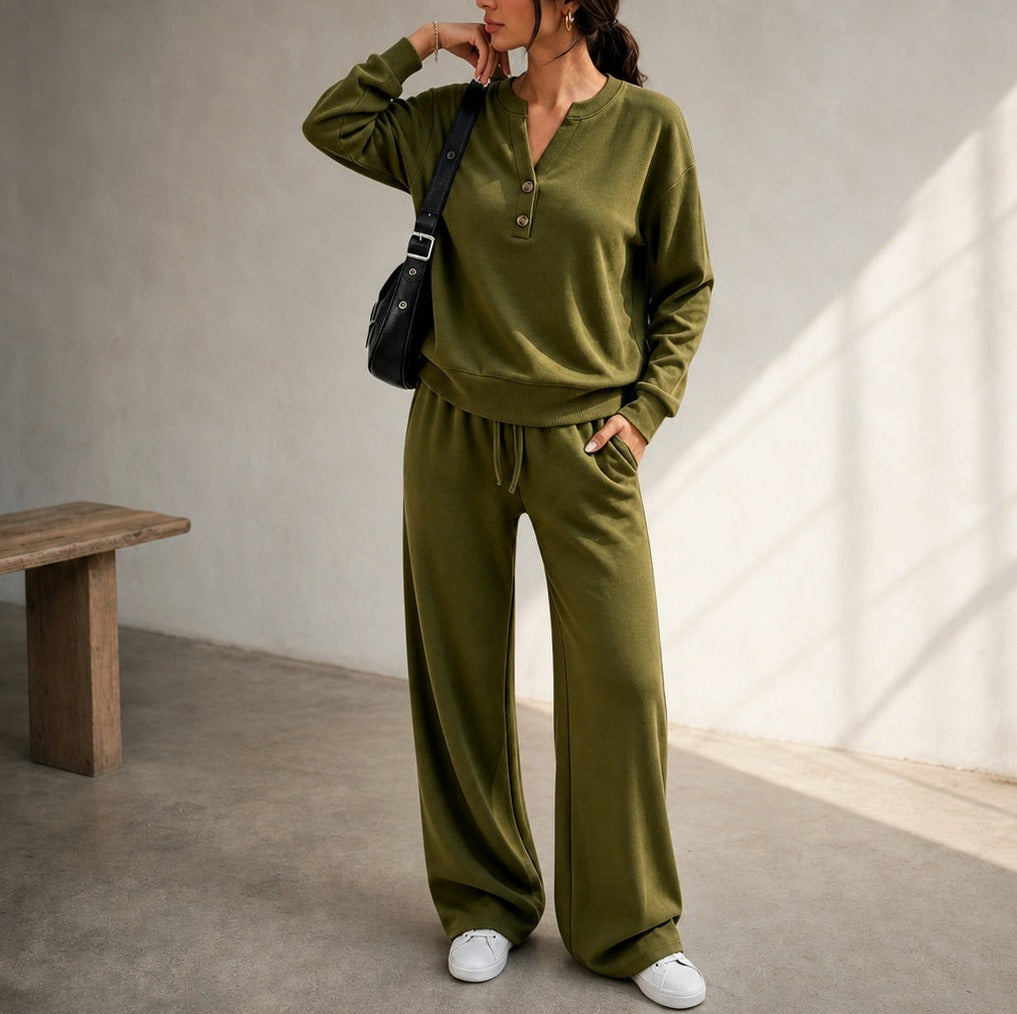 Fleece Henley Long Sleeve Co Ord Set