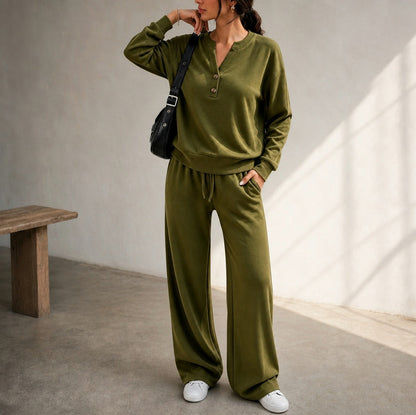 Fleece Henley Long Sleeve Co Ord Set