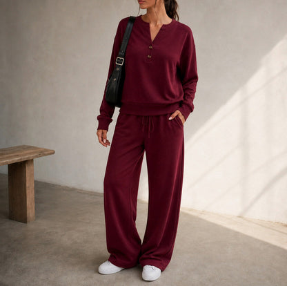 Fleece Henley Long Sleeve Co Ord Set