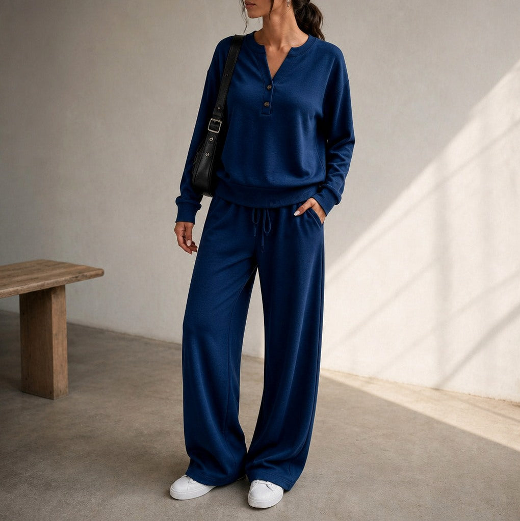 Fleece Henley Long Sleeve Co Ord Set