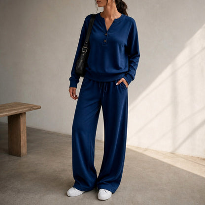 Fleece Henley Long Sleeve Co Ord Set