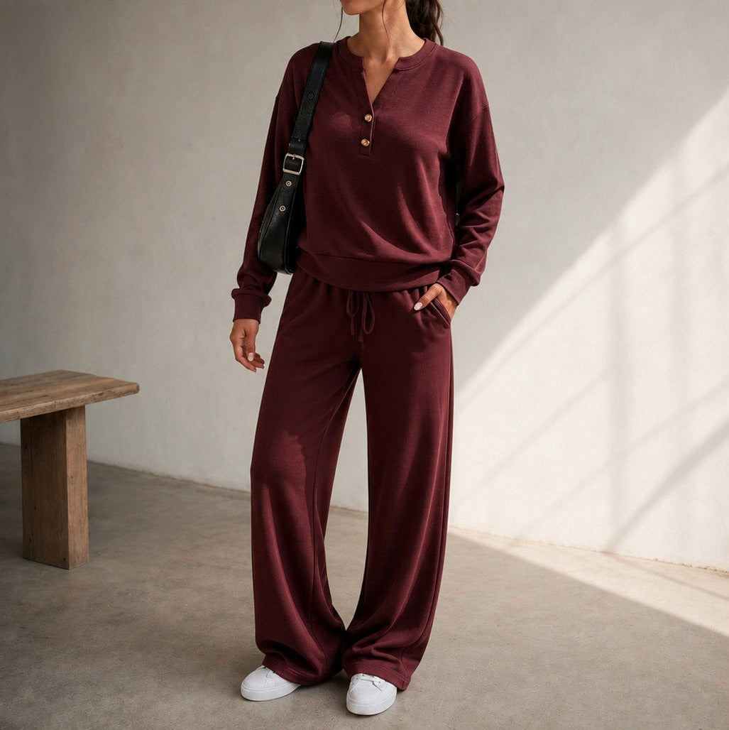 Fleece Henley Long Sleeve Co Ord Set