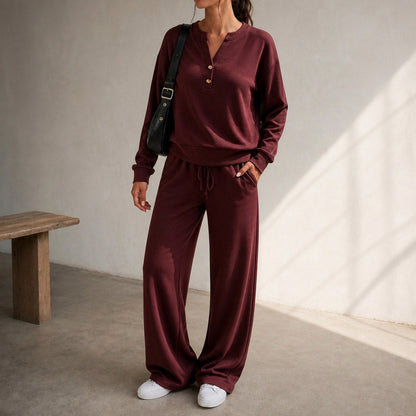 Fleece Henley Long Sleeve Co Ord Set