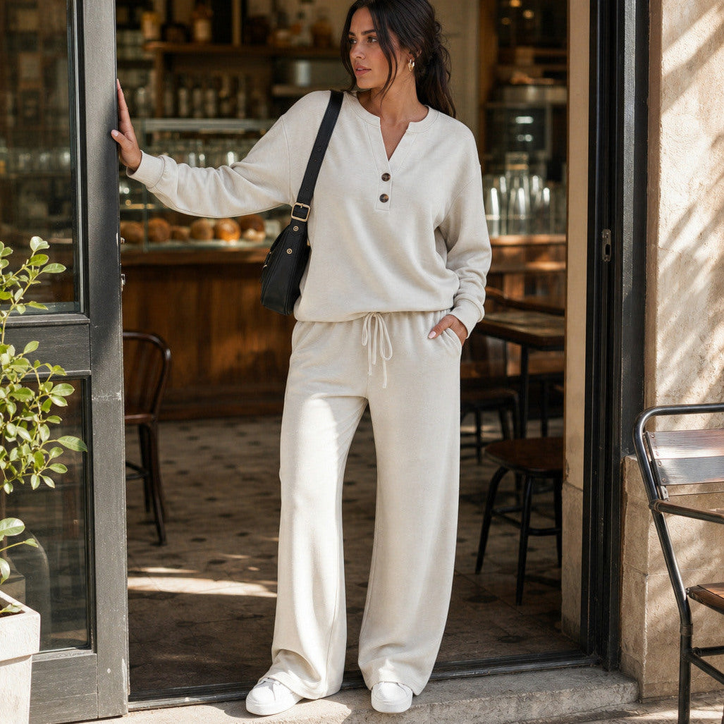 Fleece Henley Long Sleeve Co Ord Set