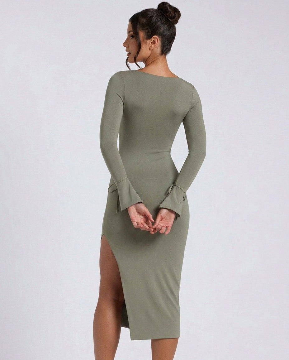 Jersey Long Sleeve Bodycon Midi Dress