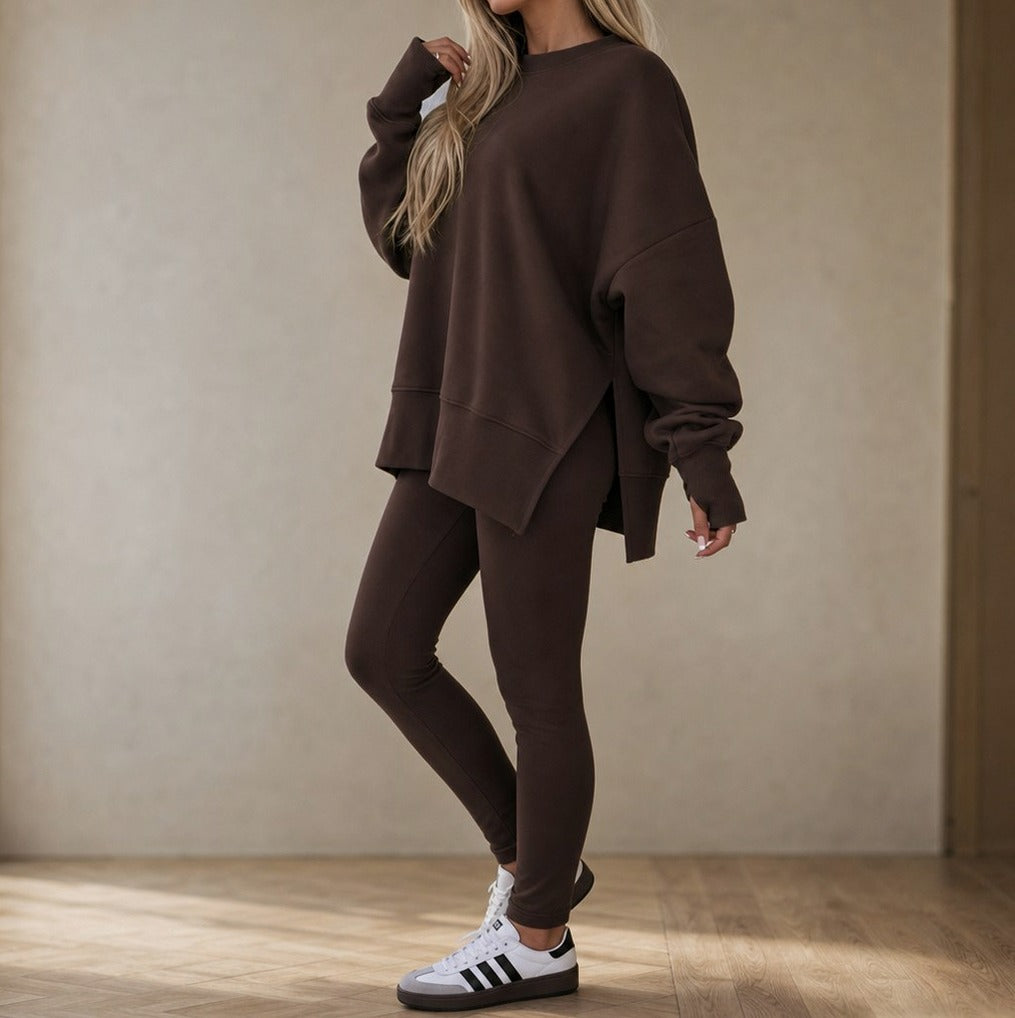 Fleece Oversized Long Sleeve Side Slit Co Ord Set