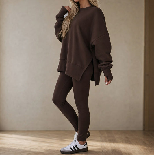 Fleece Oversized Long Sleeve Side Slit Co Ord Set