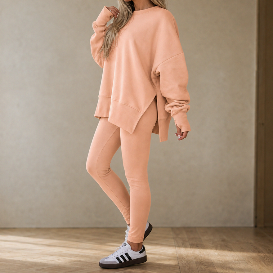Fleece Oversized Long Sleeve Side Slit Co Ord Set
