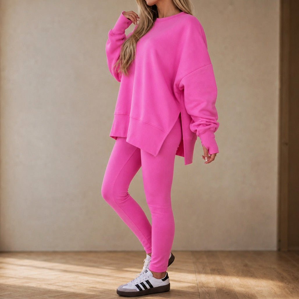 Fleece Oversized Long Sleeve Side Slit Co Ord Set