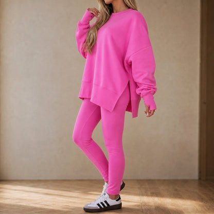 Fleece Oversized Long Sleeve Side Slit Co Ord Set