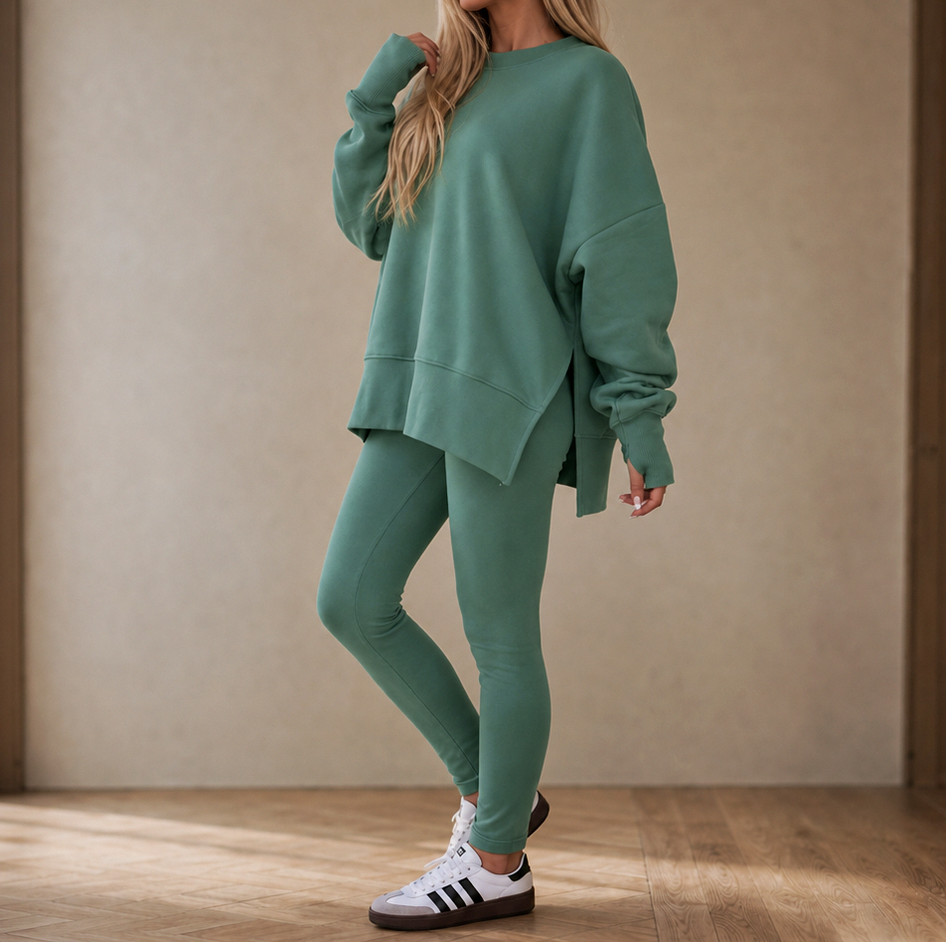 Fleece Oversized Long Sleeve Side Slit Co Ord Set