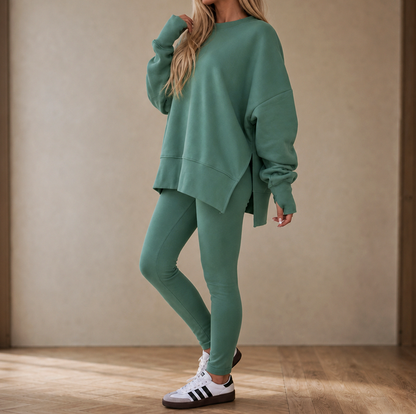 Fleece Oversized Long Sleeve Side Slit Co Ord Set