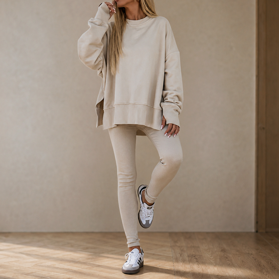 Fleece Oversized Long Sleeve Side Slit Co Ord Set
