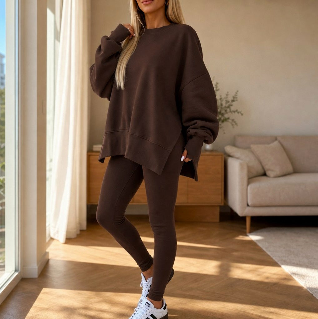 Fleece Oversized Long Sleeve Side Slit Co Ord Set