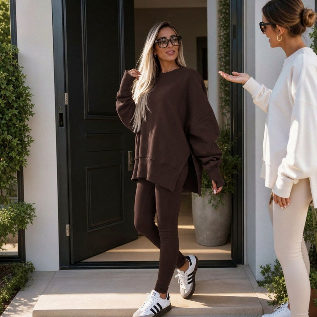 Fleece Oversized Long Sleeve Side Slit Co Ord Set
